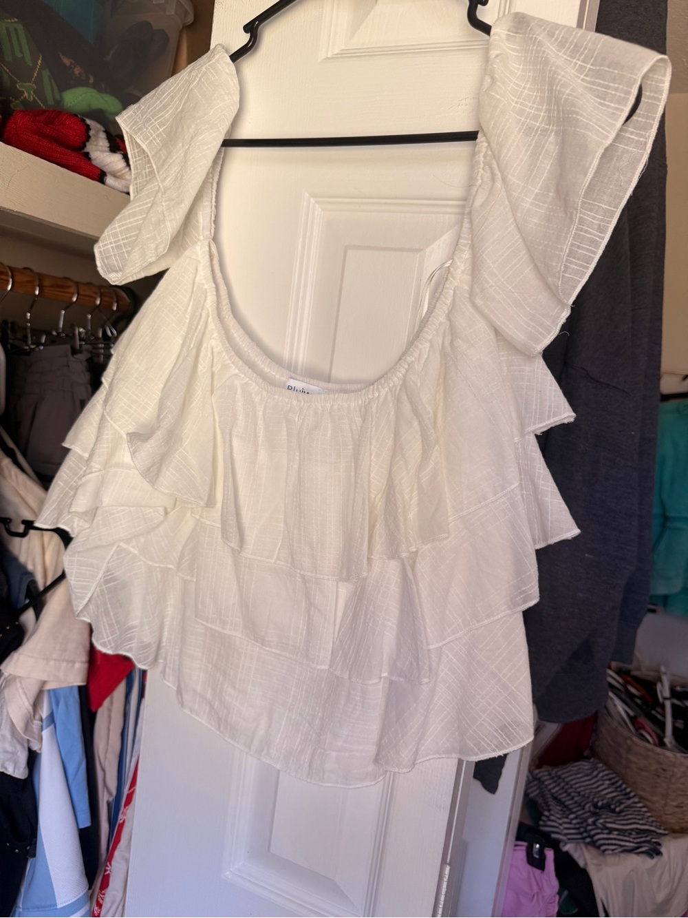 Bluivy White Ruffle Tiered Flutter-Sleeve Top
